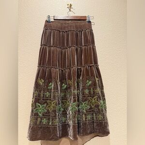Vintage Y2K Cynthia Steffe Velvet Silk blend Embroidered Tiered fairy Midi Skirt